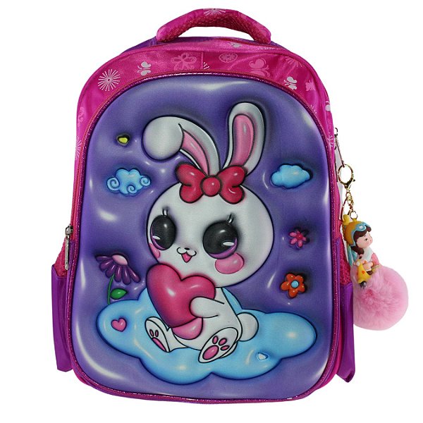 Mochila Escolar Infantil 3D Alto Relevo Personagem:Coelho