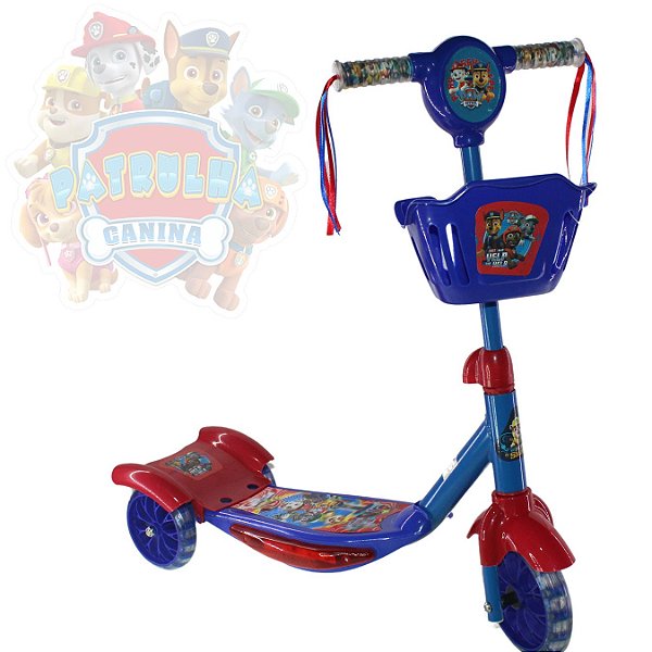 Patinete Infantil 03 Rodas Com Cesta,Som e Luz Patrulha Azul