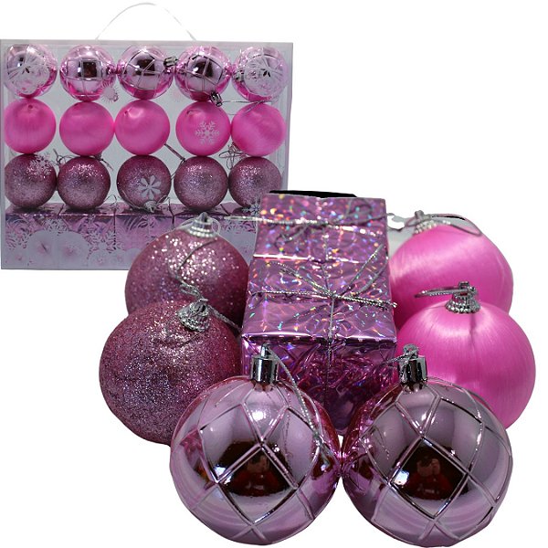 Kit Decoração Enfeite de Natal 6cm 20 Unidade Rosa