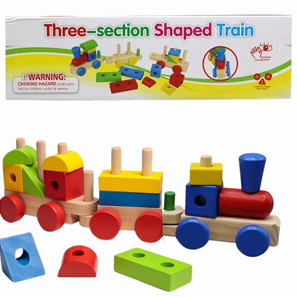 Jogo Trem Brinquedo em Madeira de Encaixe Educativo Didatico