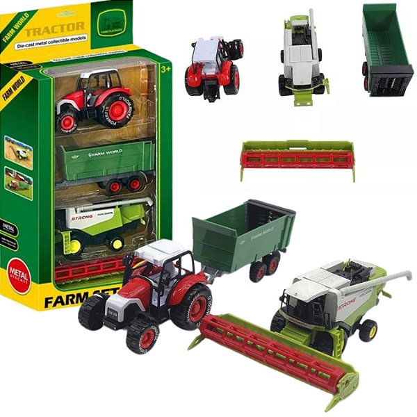 KIT TRATOR COM CARRETINHA COLHEITADEIRA CEIFA DE BRINQUEDO