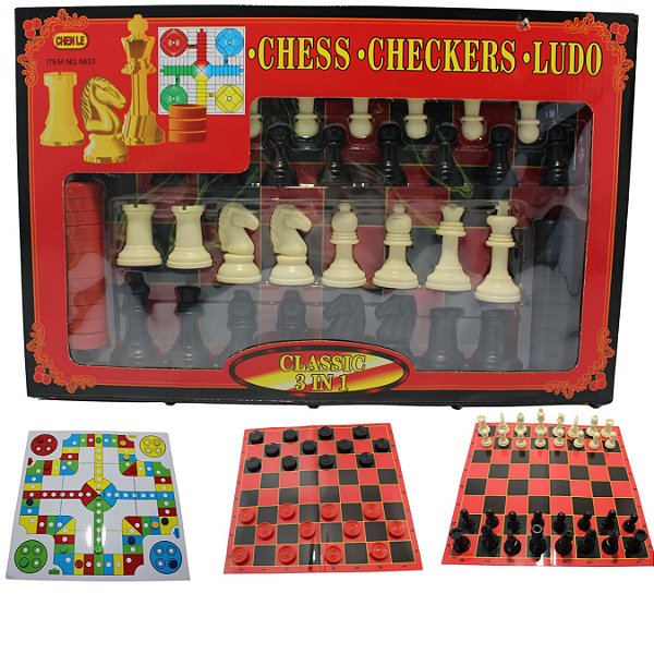 Jogo De Tabuleiro 3 3m 1 Xadrez Dama Ludo
