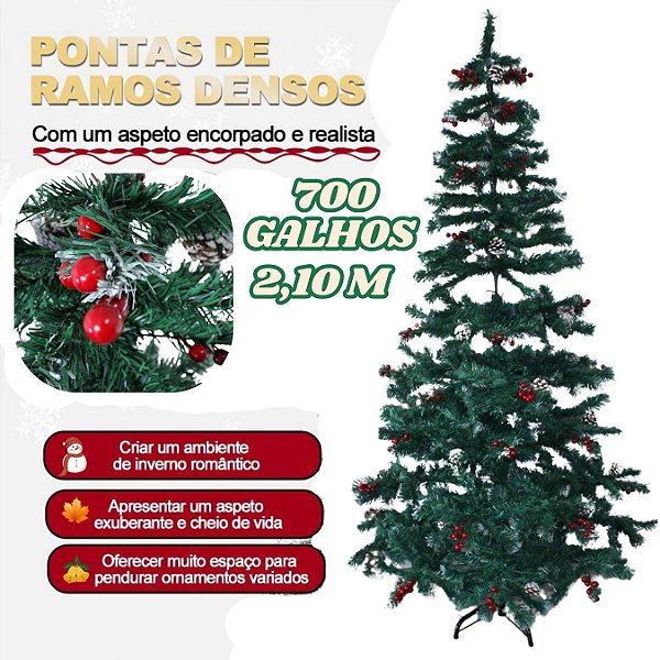 Arvore de Natal Pinheiro Nevada 2,10m 700 Galhos