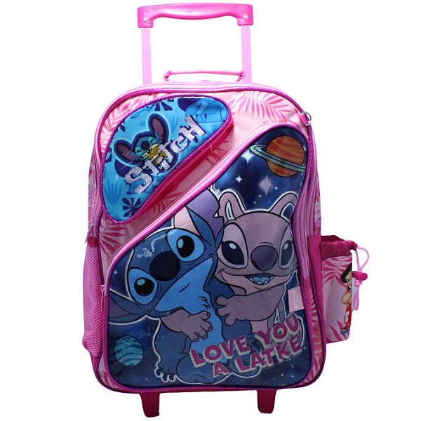 MOCHILA ESCOLAR LILO E STITCH REFORÇADA ROSA RODINHAS