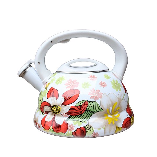 Chaleira Esmaltada Estampada Flores Com Apito 3L Diversas