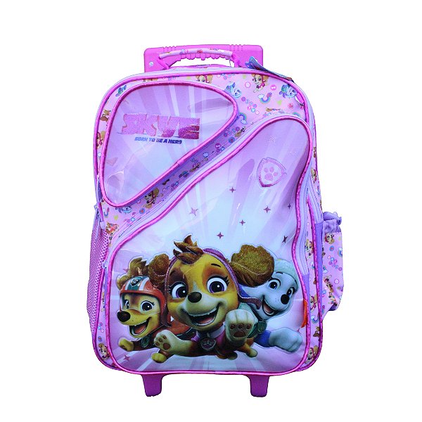 MOCHILA ESCOLAR PATRULHA CANINA REFORÇADA ROSA COM RODINHAS