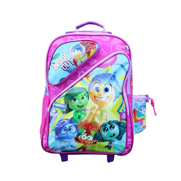 MOCHILA ESCOLAR DIVERTIDAMENTE REFORÇADA ROSA COM RODINHAS