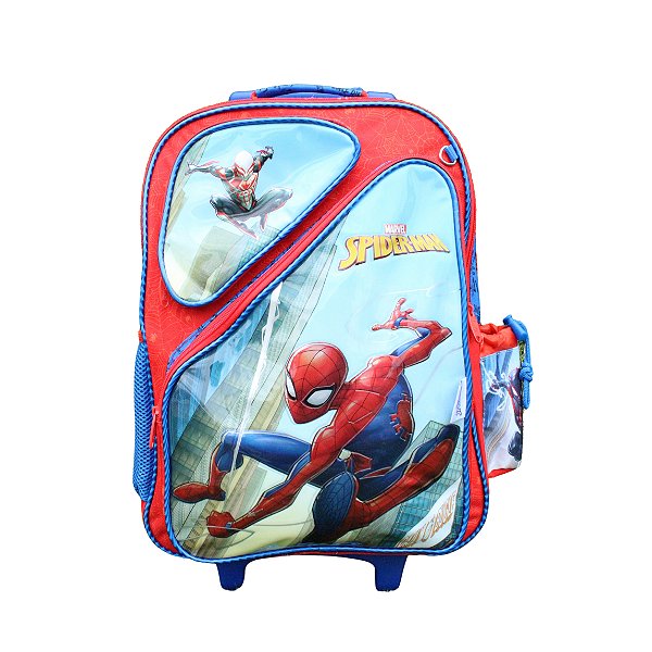 MOCHILA ESCOLAR HOMEM ARANHA REFORÇADA AZUL COM RODINHAS