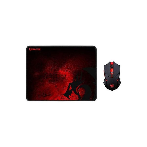 Kit Gamer Redragon M601WL-Ba: Mouse e Mousepad Preto e Vermelho, Alta Performance