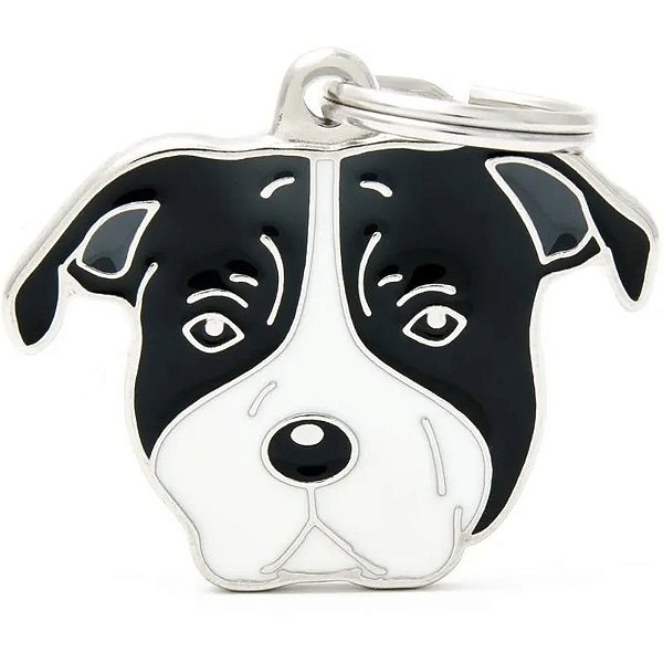 Identificador Pet MyFamily Amstaff em Preto e Branco