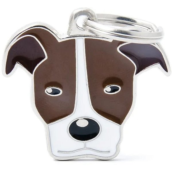 Medalha de identificação para Cão Pitbull Marrom e Branco - Modelo MyFamily Friends MF06