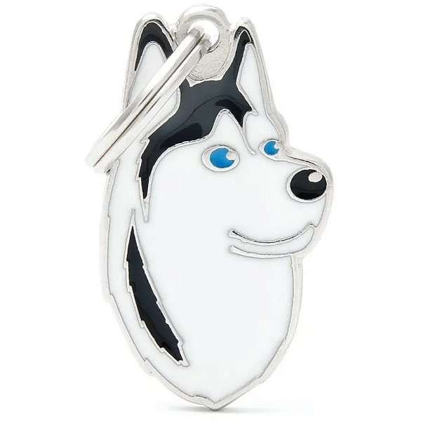 Medalha de Identificação MyFamily para Cães Husky Siberiano Preto e Branco MF13
