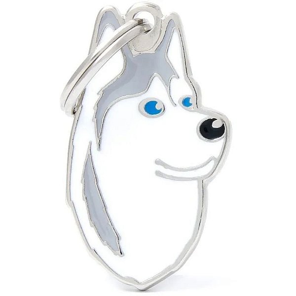 Identificação MyFamily para Cão Husky Siberiano Cinza e Branco - Medalha MF13
