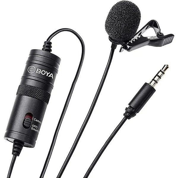 Microfone de Lapela Profissional Boya BY-M1 com Conexão de 3.5mm para Gravações de Alta Qualidade