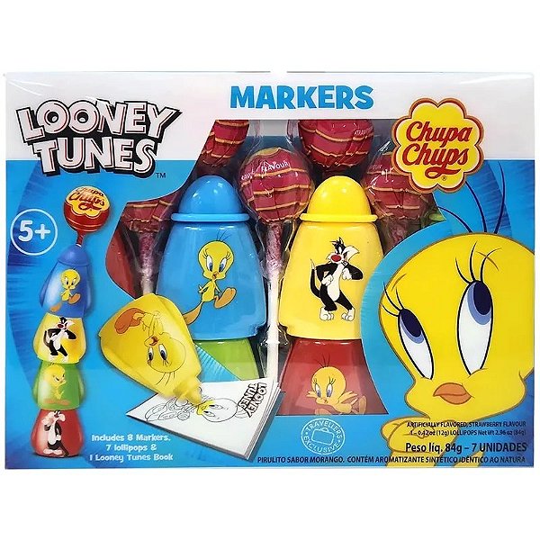 Pirulito Chupa Chups Looney Tunes - Conjunto com 7 Marcadores (11g cada)