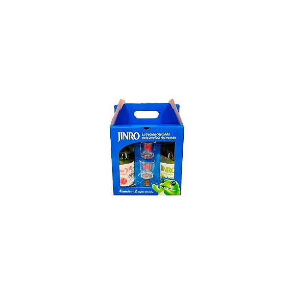 Kit de Soju Jinro com 4 Garrafas de 360ML e 2 Copos Personalizados
