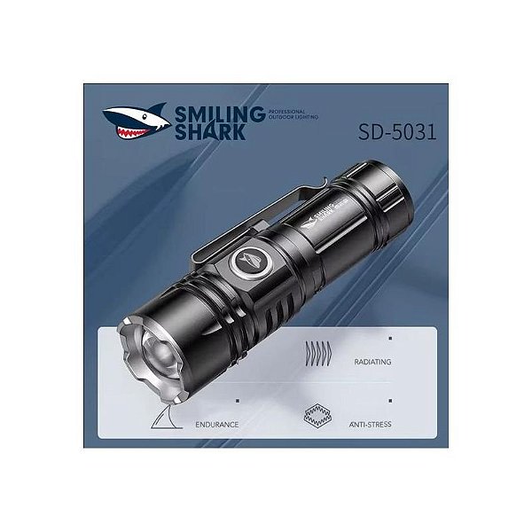 Lanterna LED Tubarão Sorridente SD-5031 Preta com Ímã