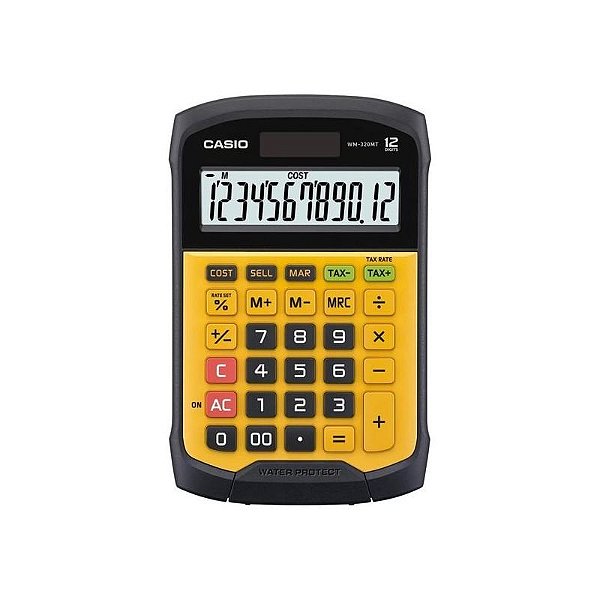 Calculadora Compacta Casio WM-320MT-W-DC Preta e Amarela - Ideal para Estudantes e Profissionais