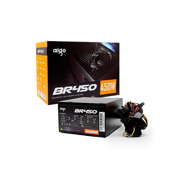 Fonte Aigo BR450 ATX 450W Bivolt - Preto, Eficiência e Confiabilidade para Seu PC