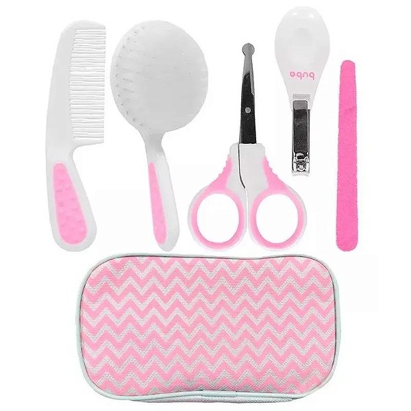 Kit de Cuidados Pessoais Buba 7286 - Rosa: Escova, Pente, Tesoura e Cortador de Unhas