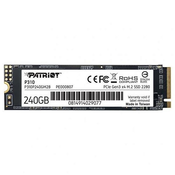 SSD Patriot P310 240GB M.2 NVMe - Leitura 1700MB/s e Gravação 1000MB/s