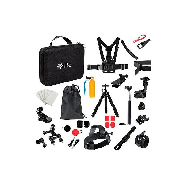 Kit de Acessórios 4LIFE FL50 - 50 Itens para Câmeras de Ação GoPro