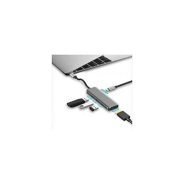 Adaptador 5 em 1 USB-C para Hub HDMI/AUX/USB 3.0/Ethernet