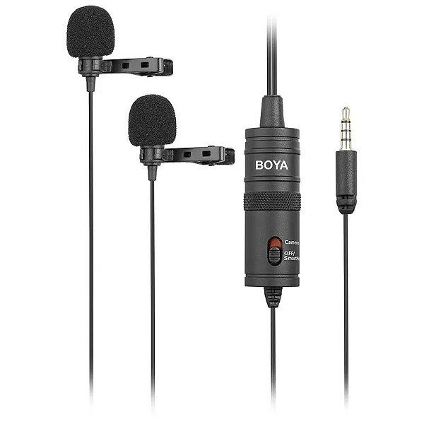 Microfone Lapela Duplo Boya BY-M1DM para Vídeos e Entrevistas Omnidirecional