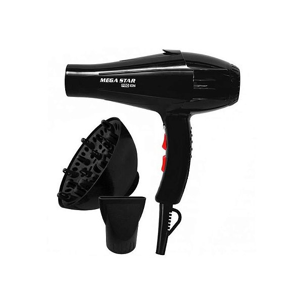Secador de Cabelo Profissional Megastar SC2810 - 8.000 Watts. 110V ~ 60Hz. Cor Preto