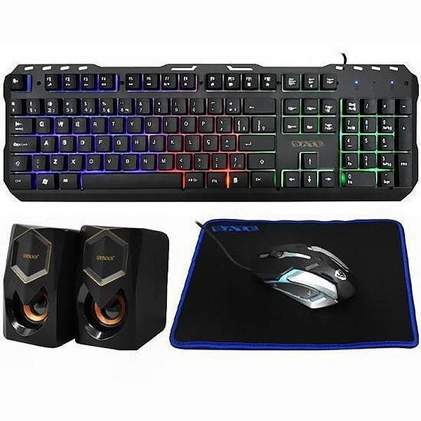 Conjunto de Acessórios Sate GK-41: Mouse, Mousepad e Caixa de Som em Português
