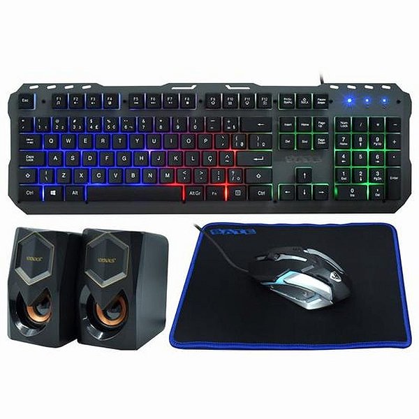 Conjunto Gamer Satellite GK-41: Teclado, Mouse, Mousepad e Caixa de Som Preto