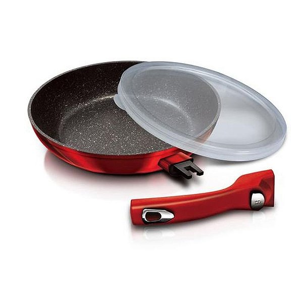 Frigideira Antiderrapante Berlinger Haus 28cm com Tampa Plástica e Punho Removível