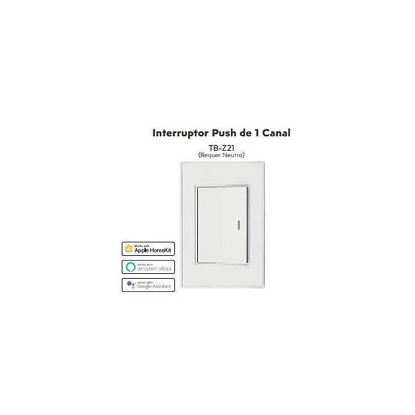 Interruptor de Luz Inteligente Zigbee Zemismart com Sensor de Toque - Modelo Esp Push 1 Interruptor - 100022_TB_Z21