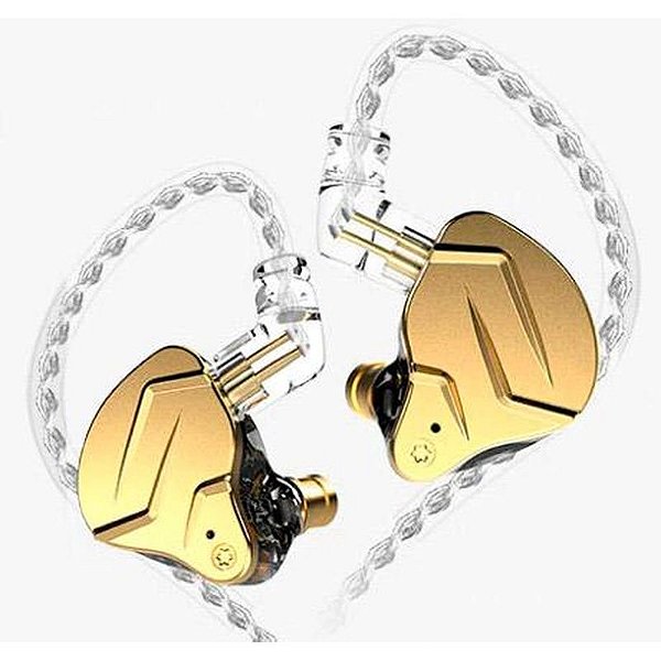 Fone de Ouvido In-Ear KZ ZSN Pro X com Microfone Dourado - Alta Qualidade de Som