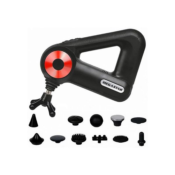 Massageador Elétrico Megastar FMA10R - 12 Cabeças, Recarregável, Preto e Vermelho