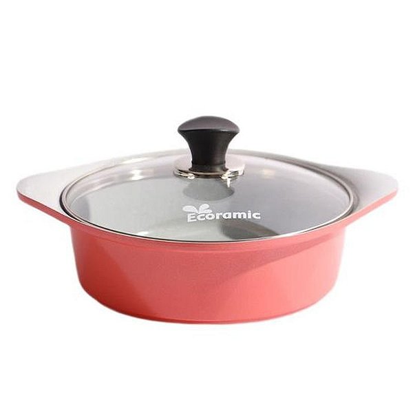 Caçarola Cerâmica Ecoramic com Tampa Rosa 22CM - Alta Qualidade e Design Elegante