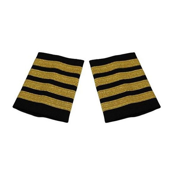 Epaulettes de Piloto 4 Faixas Douradas Metálicas e Pretas WAPX700-4GM
