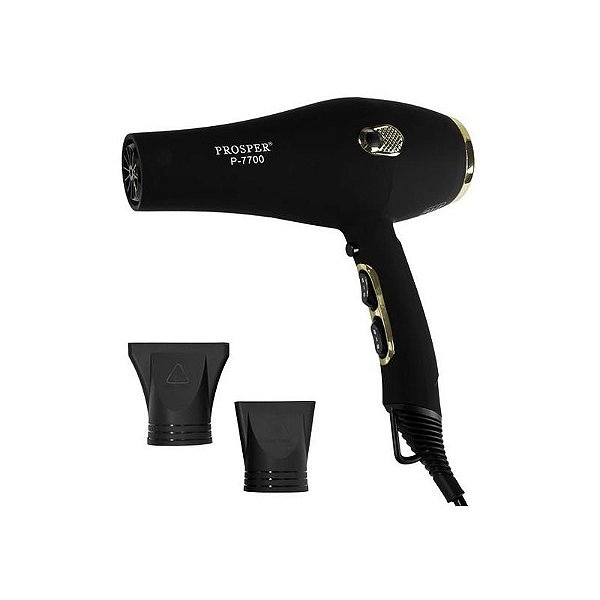Secador de Cabelo Prosper P-7700 - 6.000W, Preto/Dourado, Potência Máxima, 110V