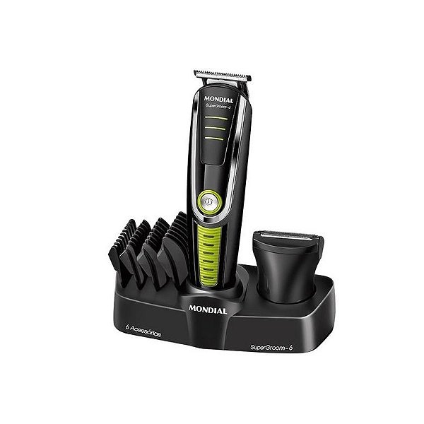 Aparador de Pelos Recarregável Mondial SUPERGROOM-6 BG-04 Preto e Verde