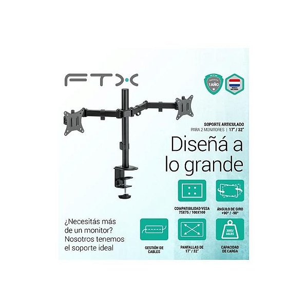 Suporte para 2 Monitores FTX FTX66-C024 17-32 até 9Kg - Articulado e Ajustável