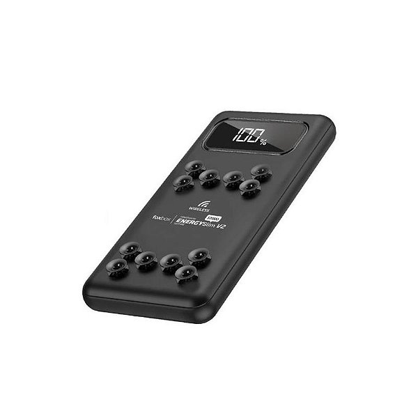 Carregador Sem Fio Foxbox Energy Slim V2 12.000mAh - Preto Elegante e Prático