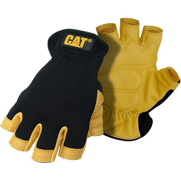 Luvas Caterpillar Meio Dedo Premium Pele de Veado CAT012206 - Preto/Amarelo