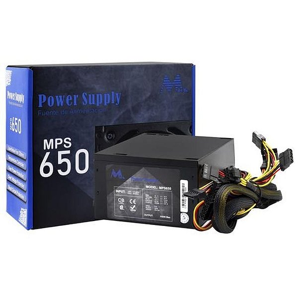 Fonte de Alimentação Mtek MPS650 650W ATX Non-Modular - Fonte de Energia Silenciosa e Eficiente