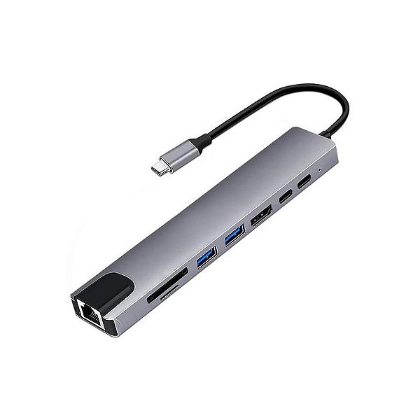 Hub USB Tipo-C 3.1 Satellite A-HUBC54 8 Portas / HDMI / 2 USB 3.0 / RJ45 / SD / TF / 2 Tipo-C Fêmea - Preto