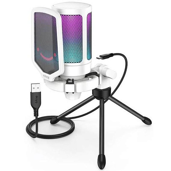 Microfone USB RGB Fifine A6V - Modelo Branco para Gravação e Streaming