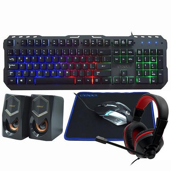 Kit Gamer Sate GK-54: Mouse, Mousepad, Fone e Speaker Preto e Cinza