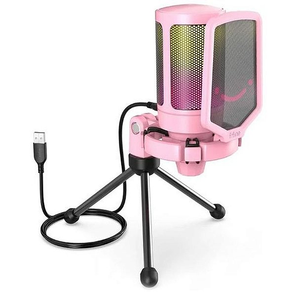 Microfone Gamer USB RGB Rosa Fifine A6V - Som de Alta Qualidade e Estilo Moderno