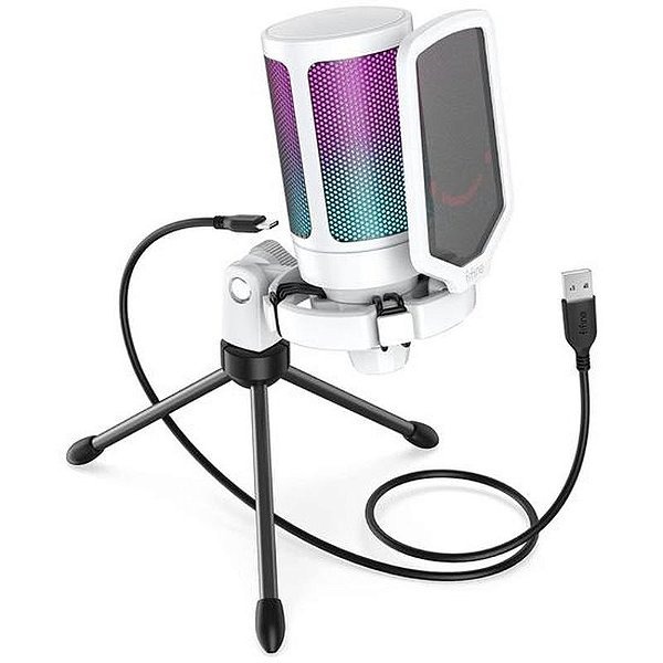 Microfone Gamer USB RGB Fifine A6V - Branco - Som Profissional e Estilizado