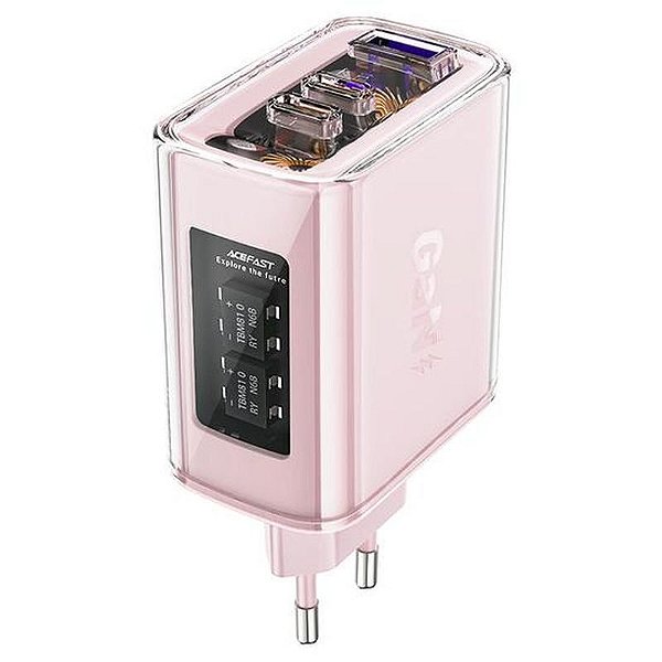 Carregador Acefast A45 65W 4 Portas USB-C e USB-A na Cor Rosa Blossom