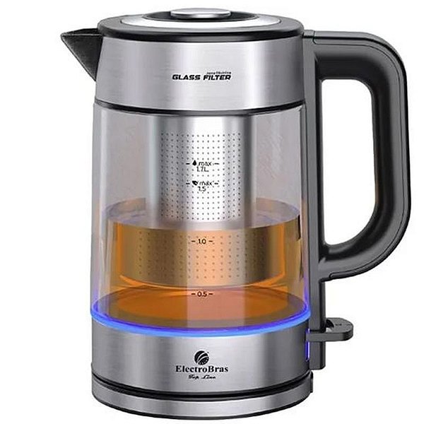 Chaleira Elétrica de Vidro Electrobras EBJE-06 1.7L 2200W 220V com Filtro